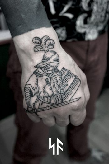 Woodcut medieval knight tattoo