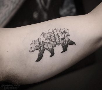 Bear and landscape tattoo by andrew
