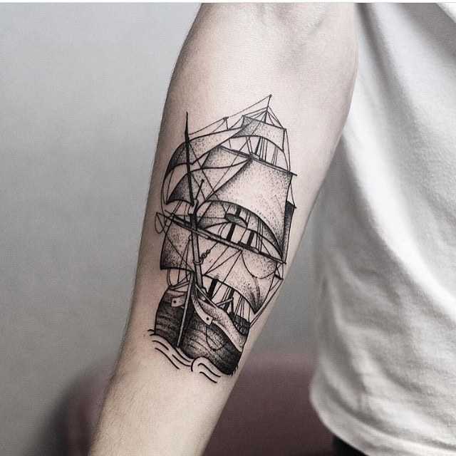 Blackwork ship tattoo by jonas ribeiro