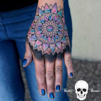 Blue and violet mandala tattoo