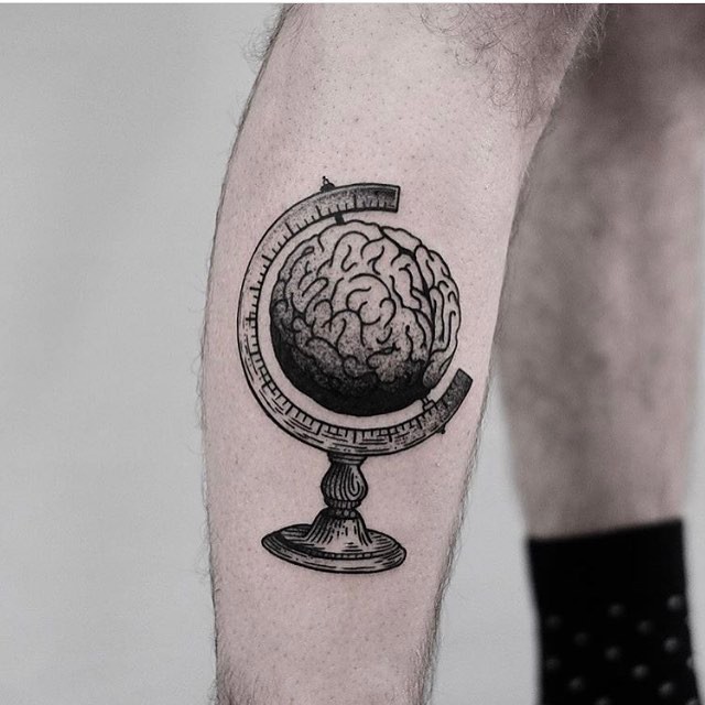Brain globe tattoo by jonas ribeiro