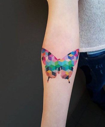 Colorful hexagon butterfly tattoo