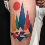 Colorful mountains and bears tattoo