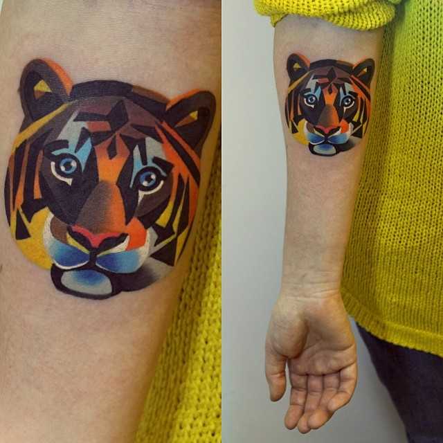 Colorful tiger head tattoo