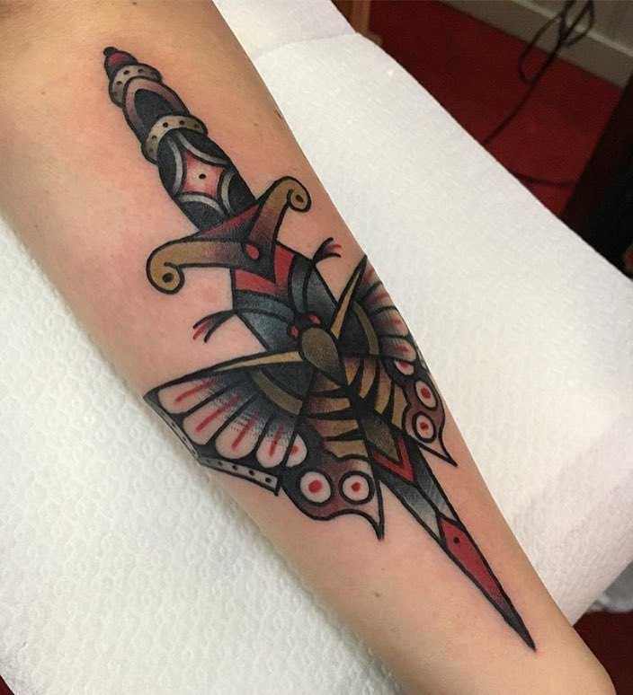 Dagger and butterfly tattoo by jeroen van dijk
