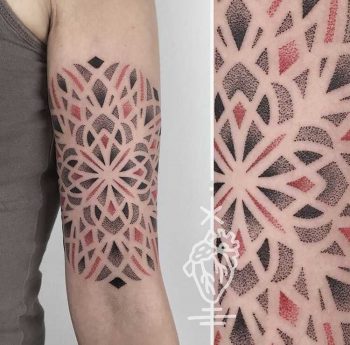 Dot work mandala tattoo by sarah herzdame