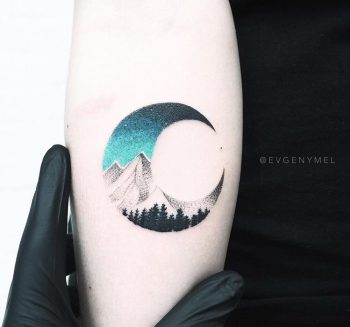 Double exposure moon tattoo by evgeny mel