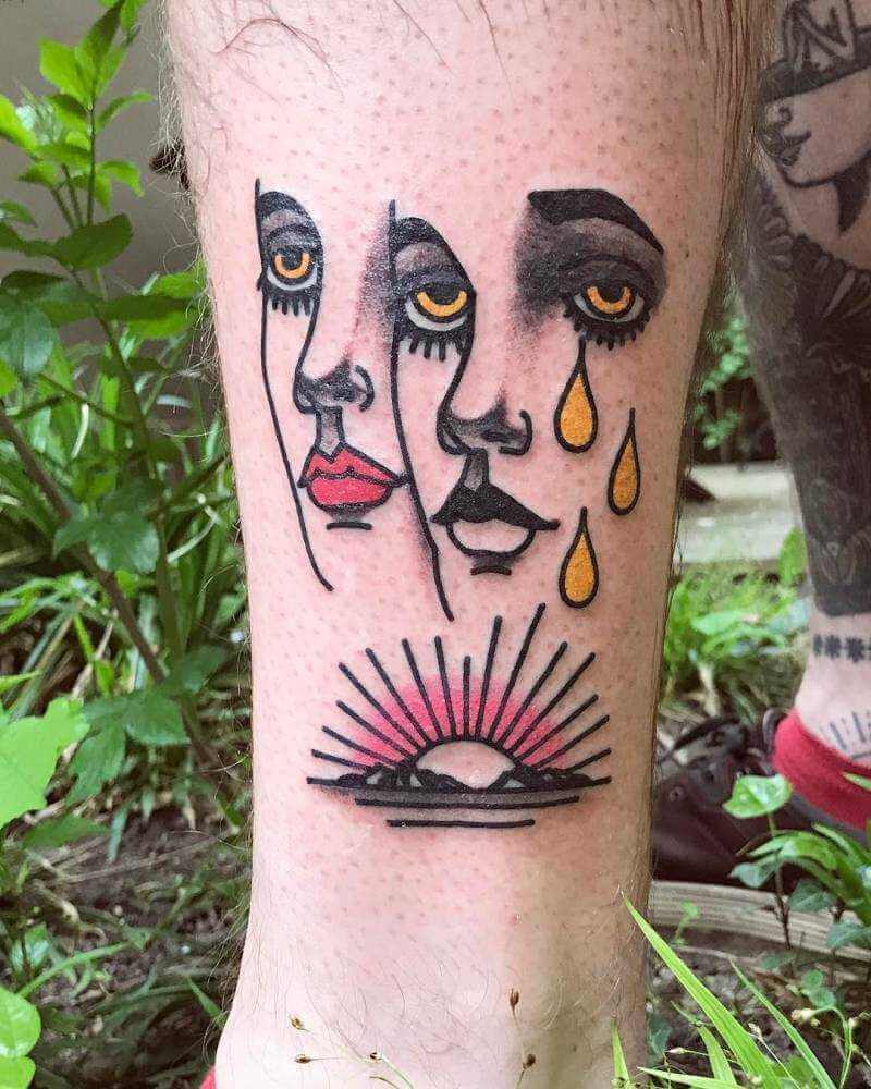 Faces and sunset tattoo by patryk hilton