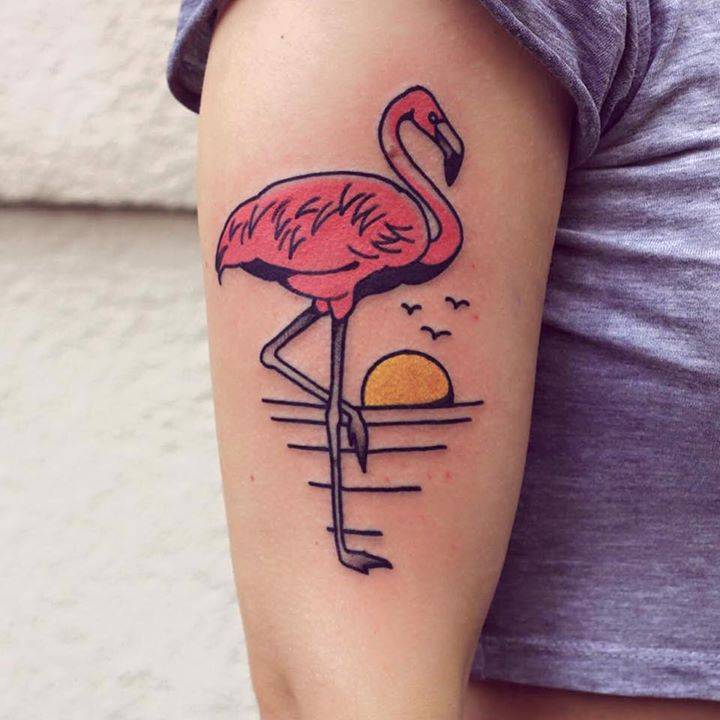 Flamingo and sunset tattoo