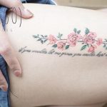 Floral and script tattoo by helen virgo