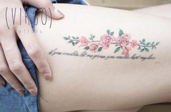 Floral and script tattoo by helen virgo