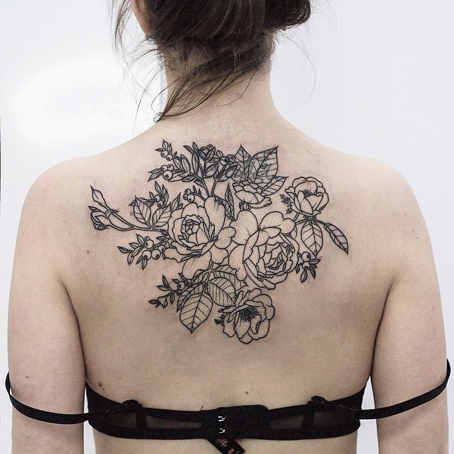 Garden roses and anemones tattoo