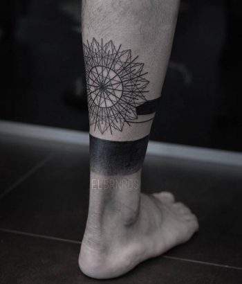 Geometric black mandala and gradient legband tattoo