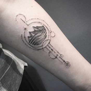 Geometric dot work mountains tattoo by unkle gregory