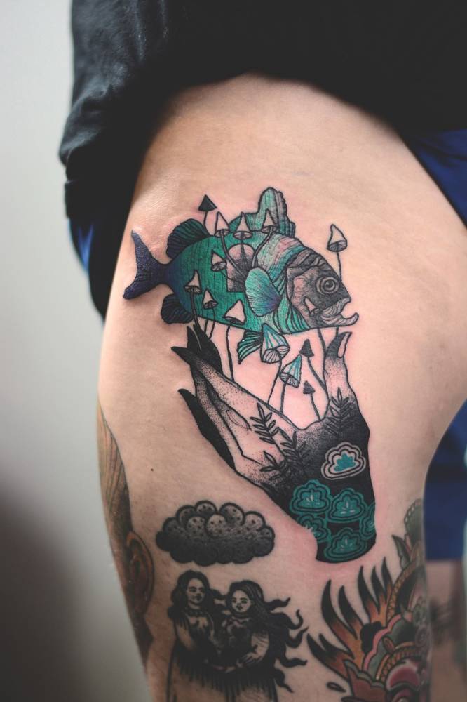 Hand and fish tattoo by joanna Świrska