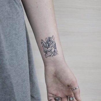 Hand poked plants rectangle tattoo
