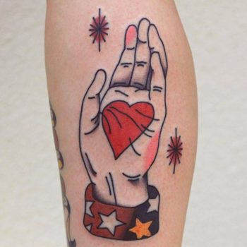 Hand tattoo on the calf