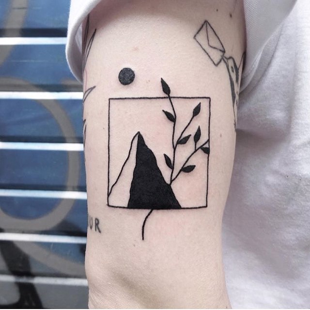 Mountain and branch tattoo by gekkku