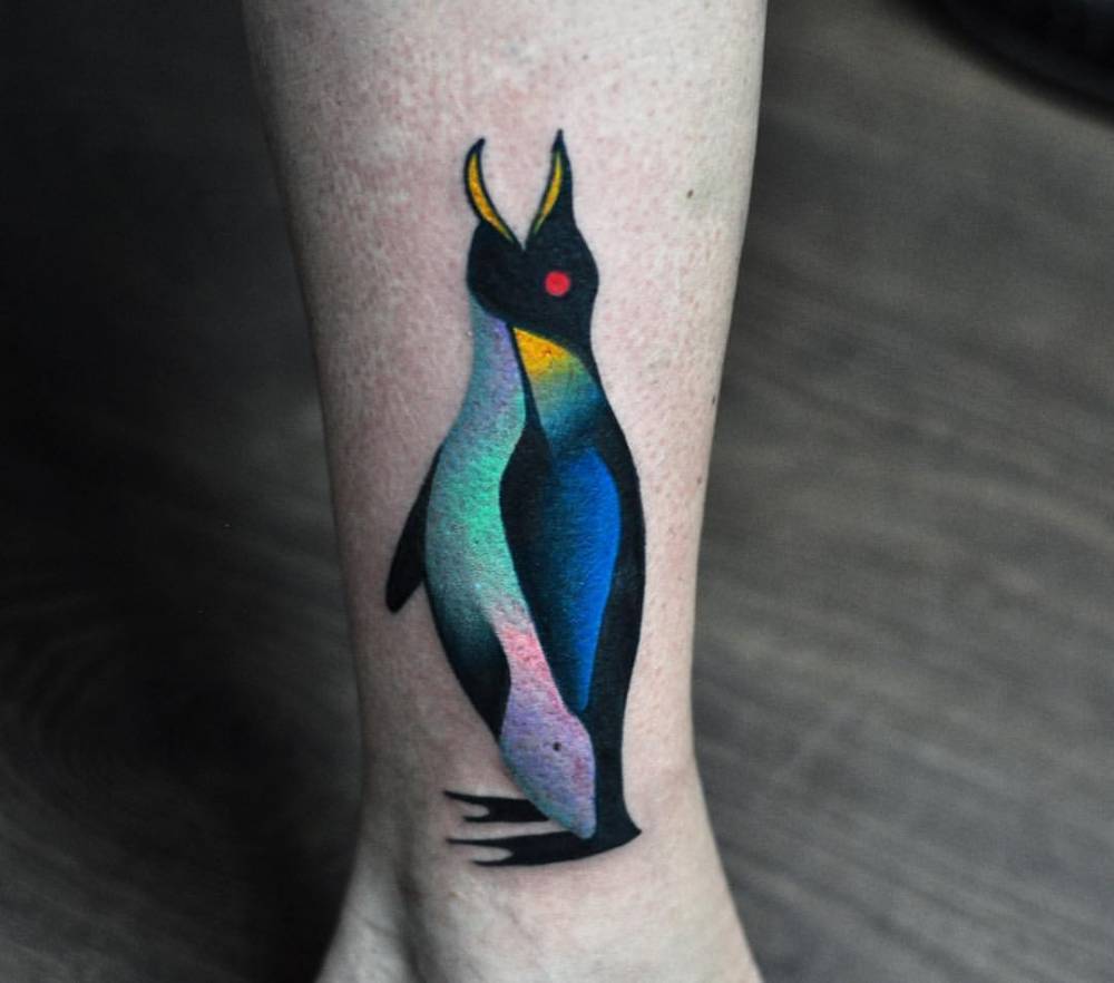 Open mouth penguin tattoo