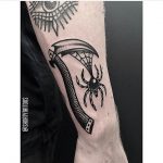 Scythe and spider tattoo