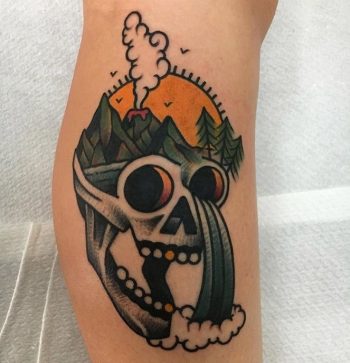 Skull landscape tattoo by jeroen van dijk