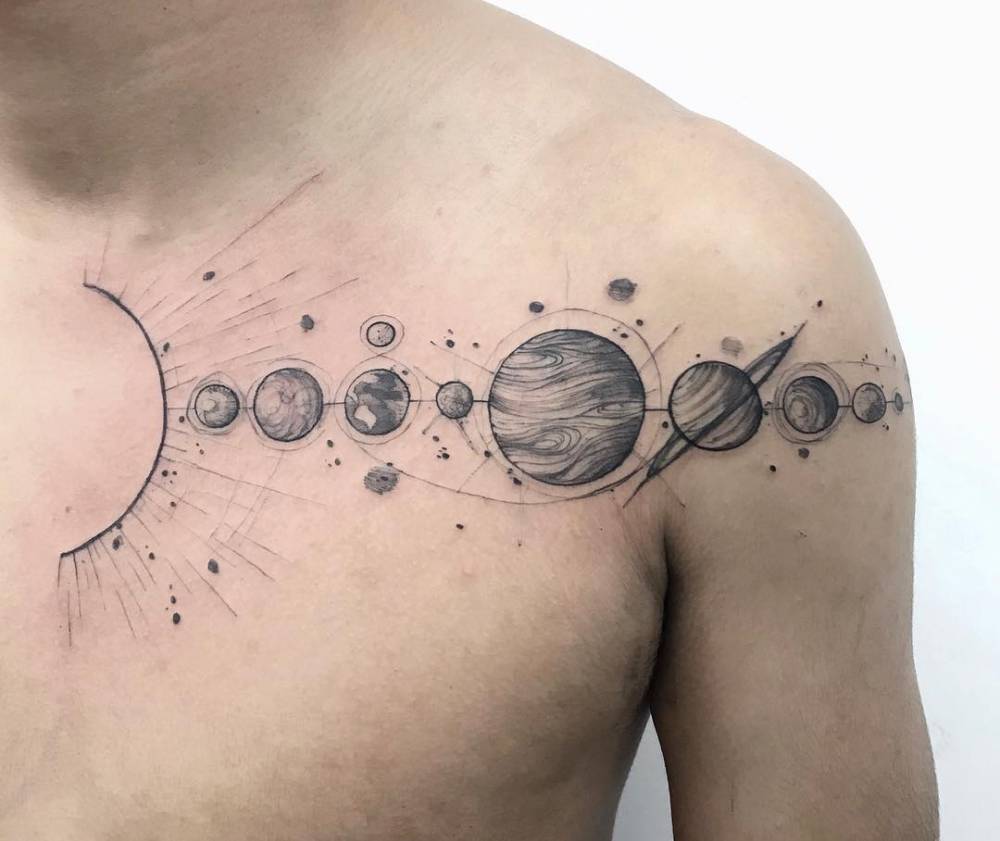 Solar system tattoo by felipe mello