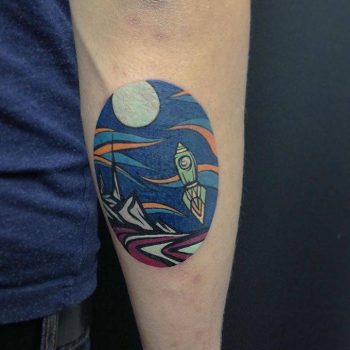 Space rocket tattoo by eugene nedelko