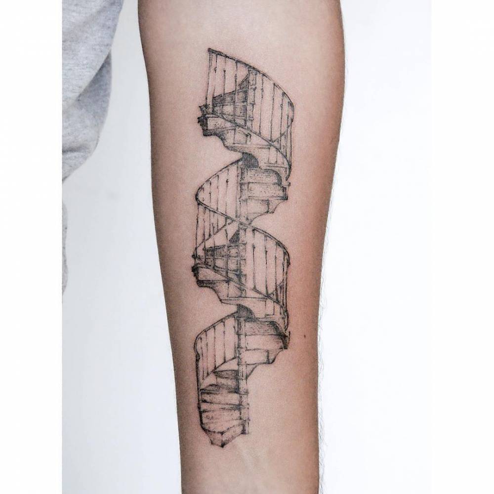 Spiral stairs tattoo by fernando done in berlin 
