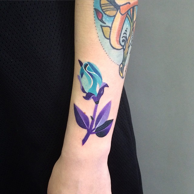 Violet and blue rose tattoo