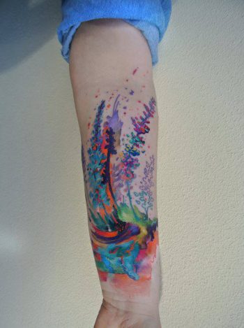 Watercolor forest tattoo