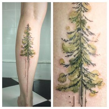 Watercolor green pine tattoo