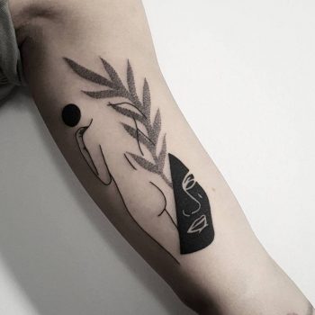 Woman's silhouette and face tattoo by matteo nangeroni