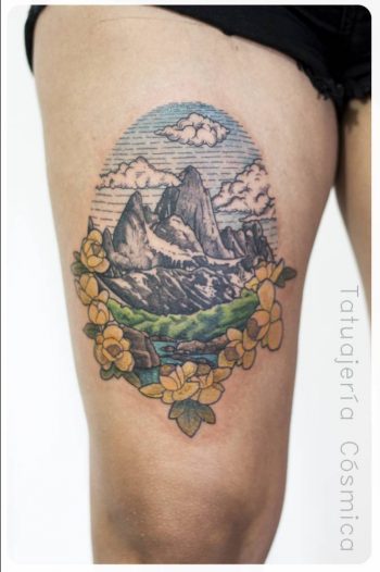 Wonderful mountain landscape tattoo