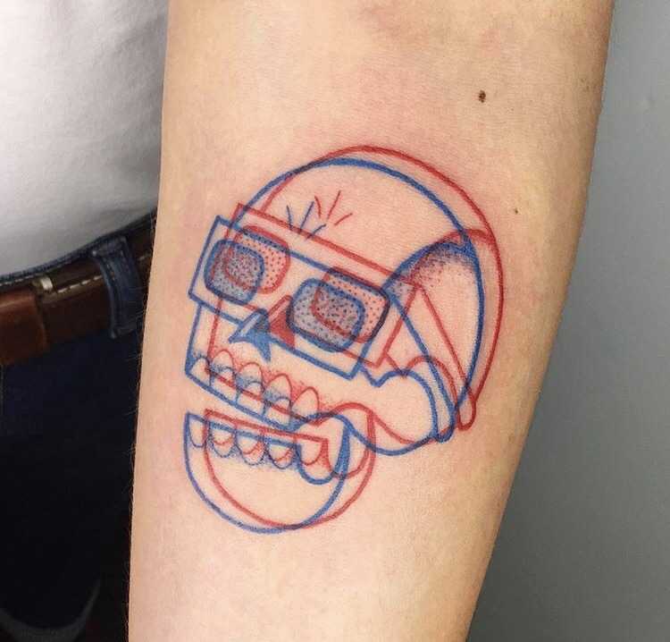 Anaglyph skull tattoo by Winston The Whale