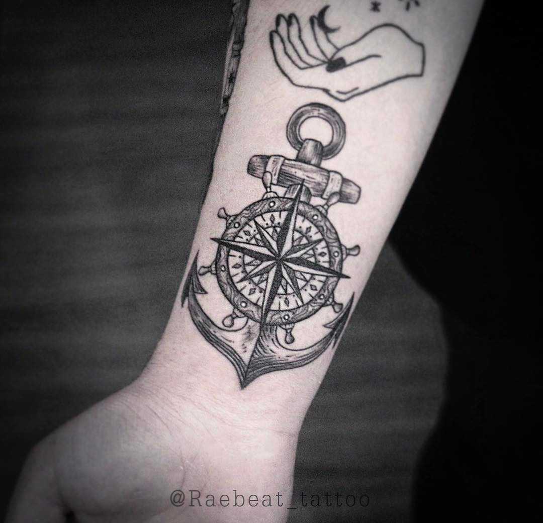 Anchor compass tattoo on the wrist
