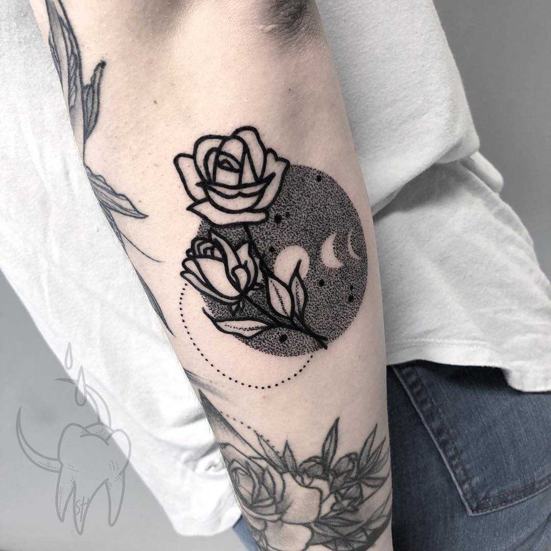 Black and white rose and moon phases