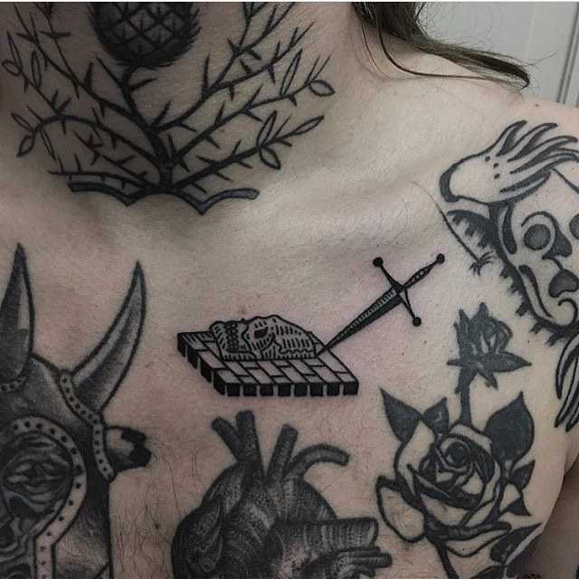 Black tattoos on the chest Dima Melancholiac