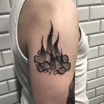 Blackwork style campfire tattoo
