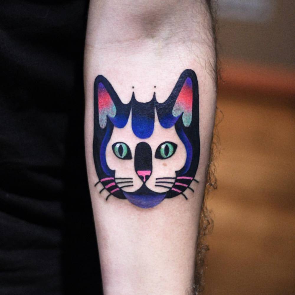 Cat face tattoo by David Côté