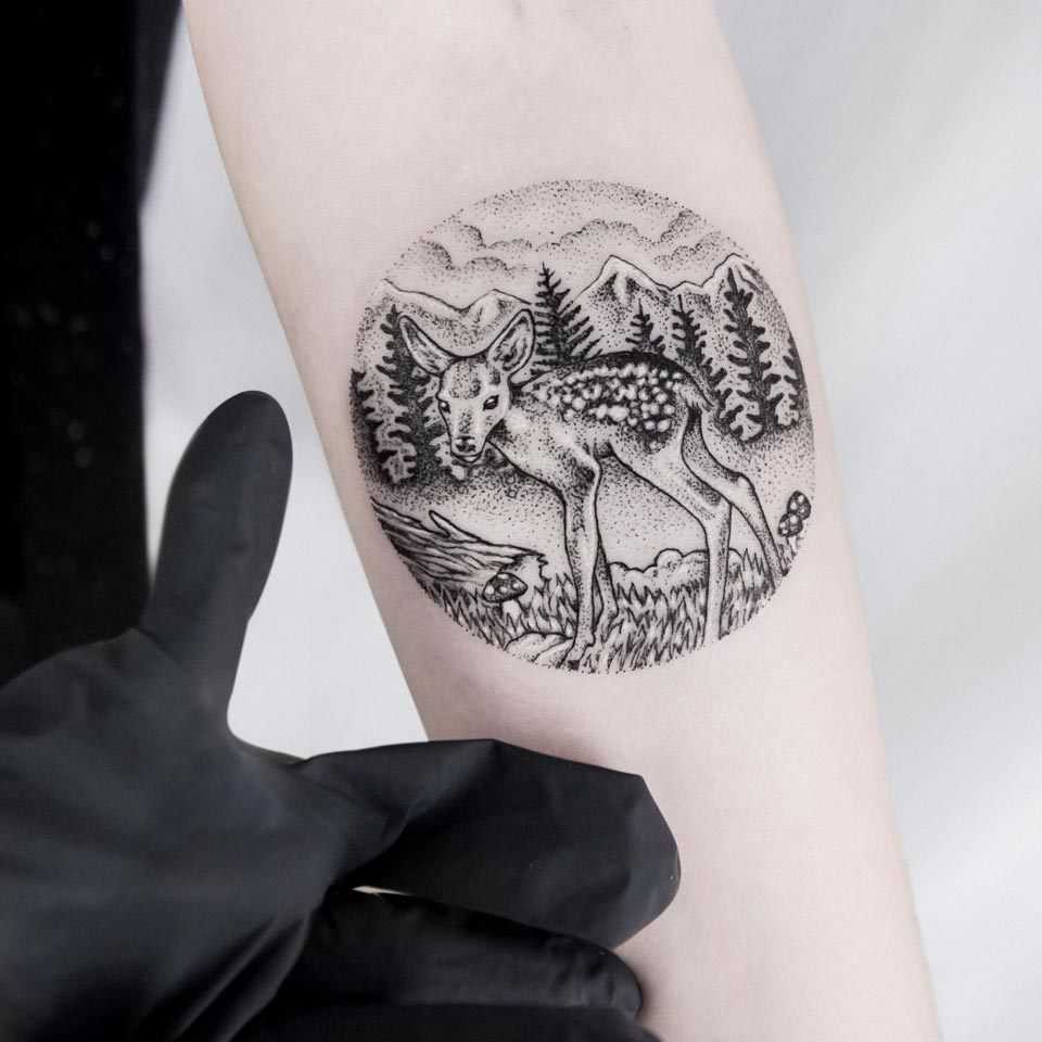 Circular landscape with a deer by Dogma Noir