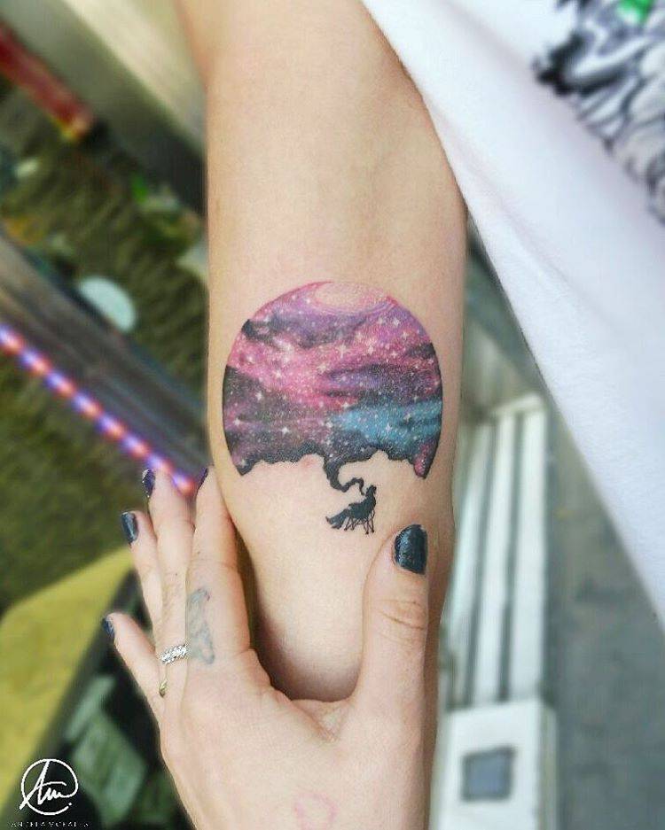 Cosmic scenery tattoo by Andrea Morales