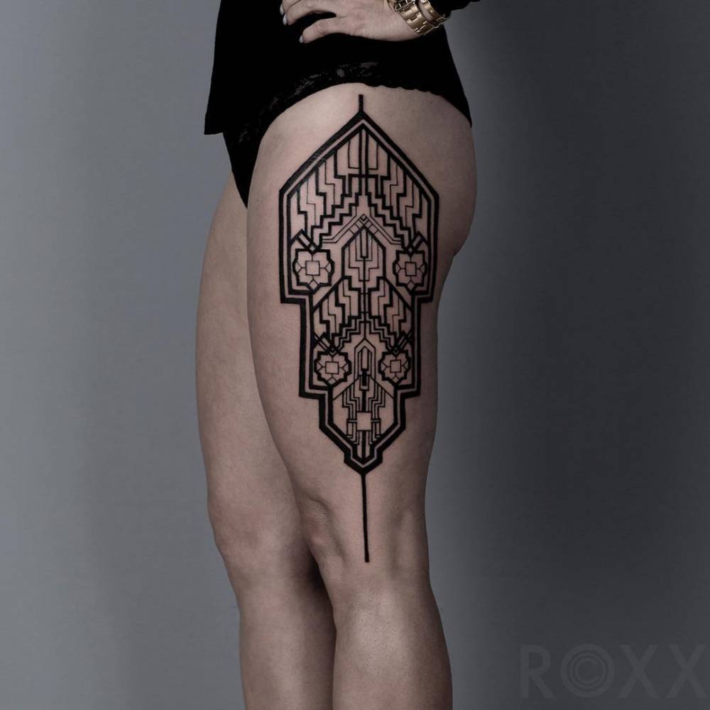 Custom black pattern tattoo by Roxx