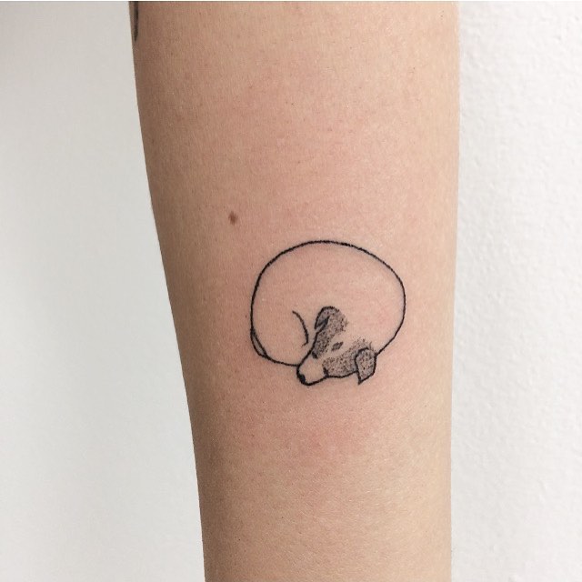 Cute curled-up dog tattoo