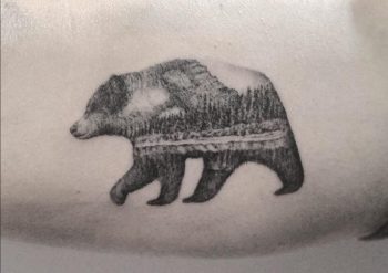 Double exposure bear and forestry tattoo by Lindsay April