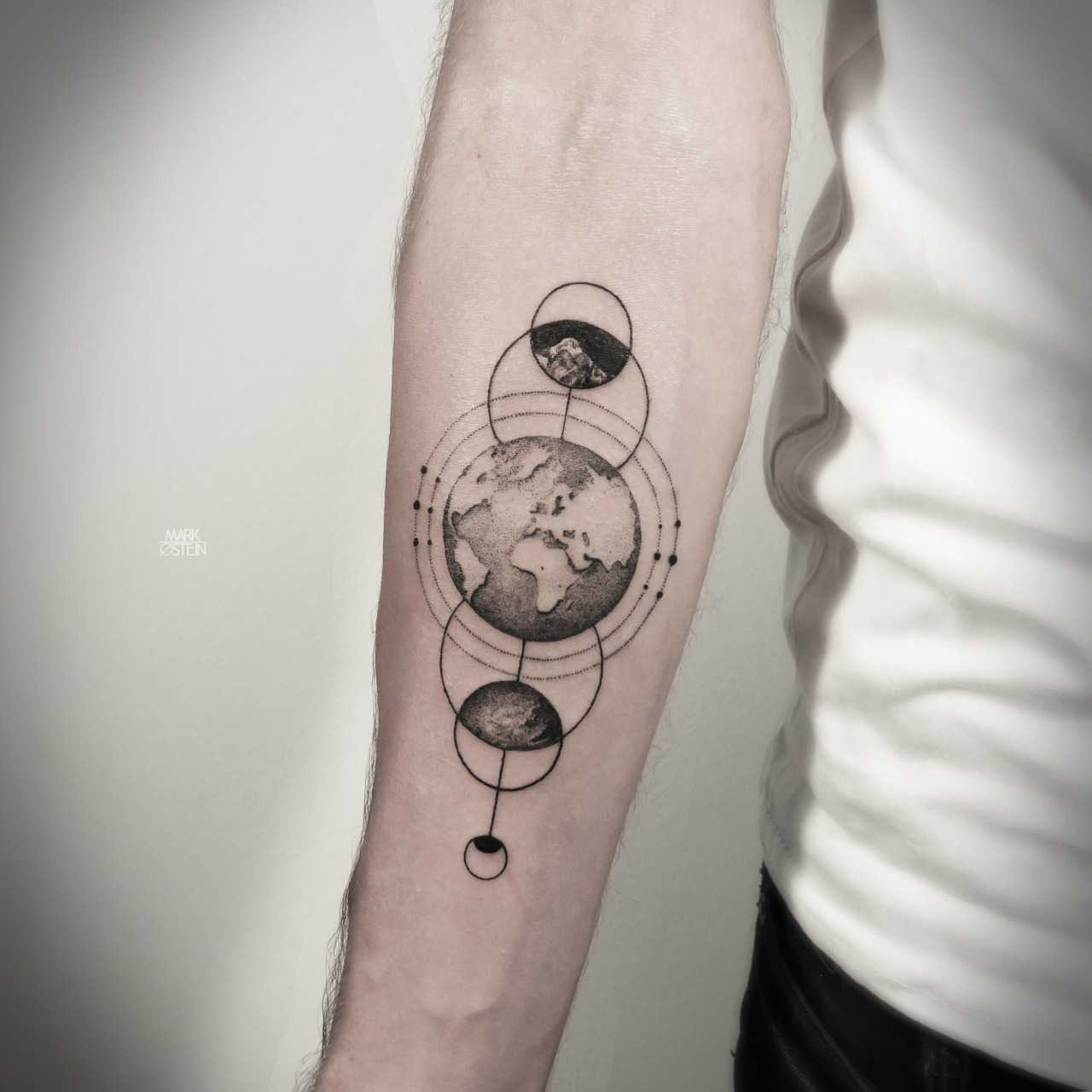 Earth and moon orbits tattoo