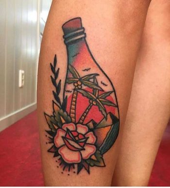 Flower and bottle tattoo by Jeroen Van Dijk
