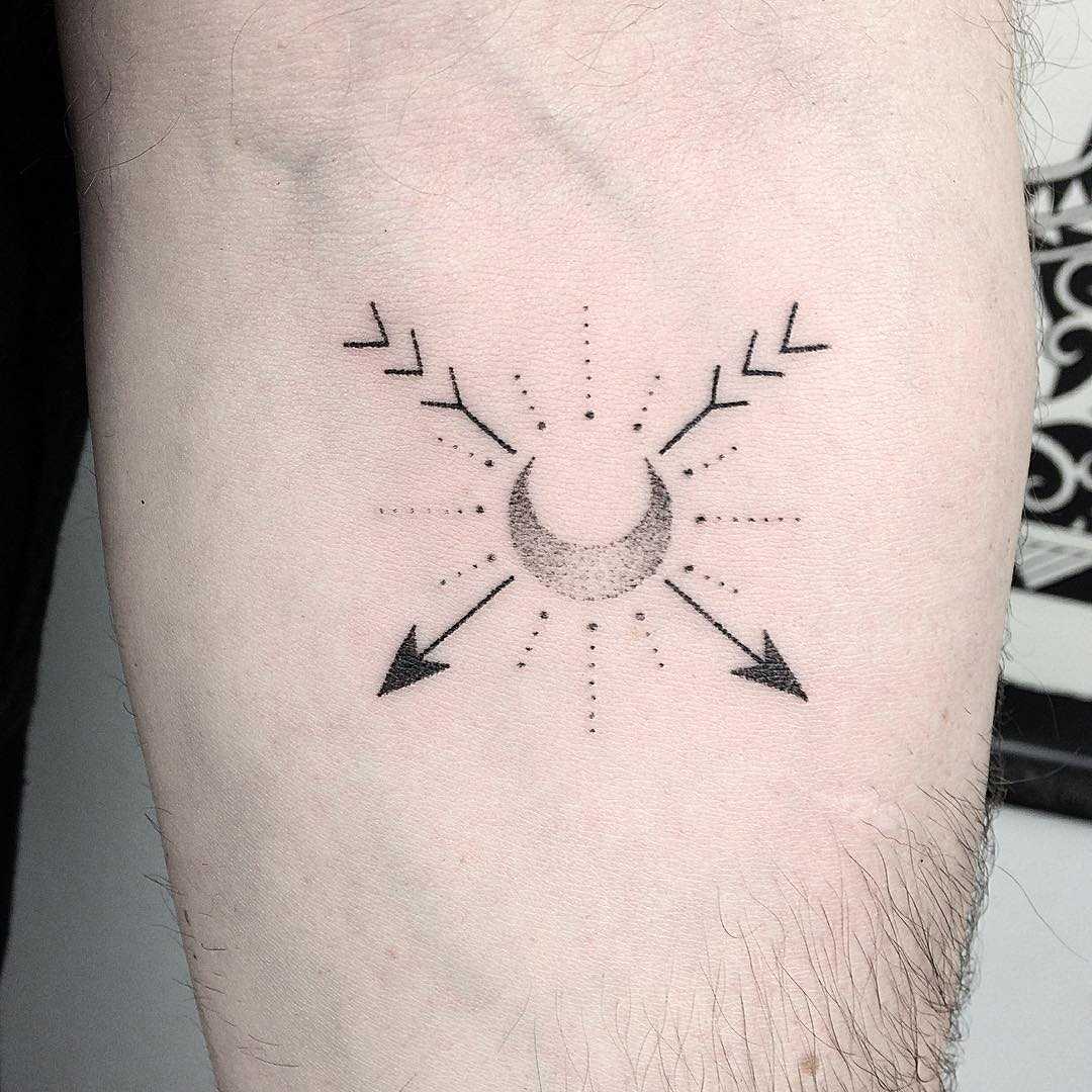 Hand-poked crescent moon and arrows