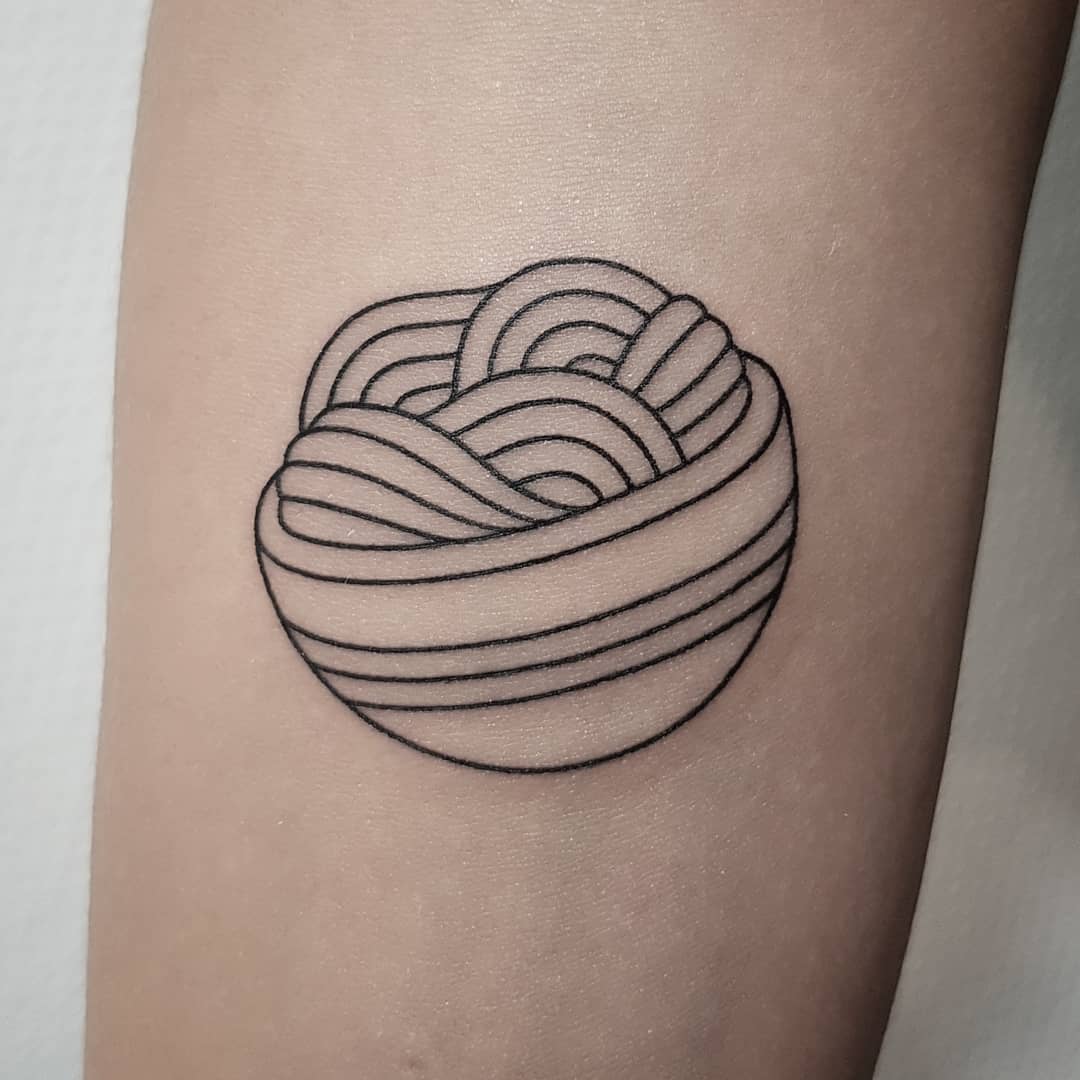Linear bowl of pasta tattoo