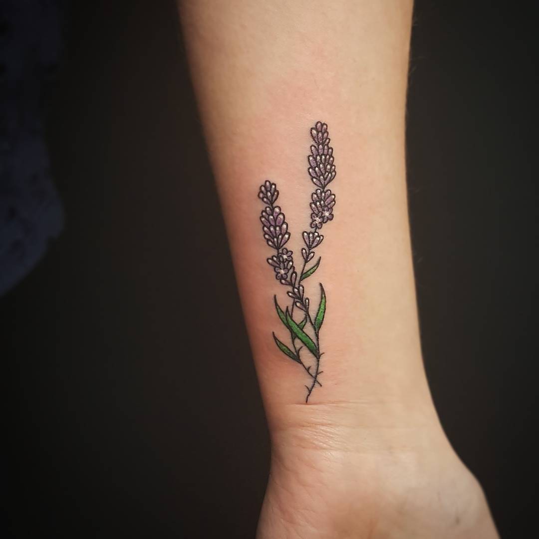 Little lavender tattoo on the wrist