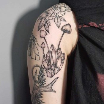 Mushroom and crystals tattoo